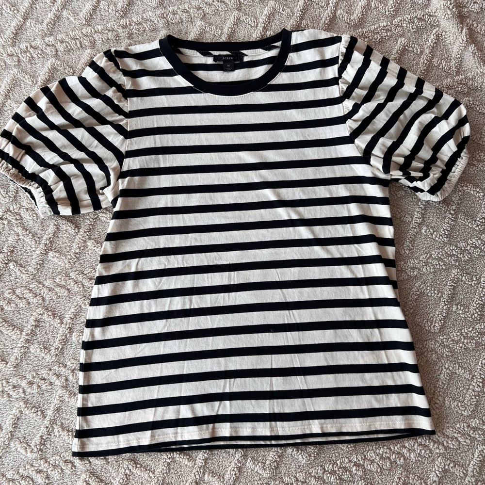 Cream & Black J. Crew Puff-Sleeve Jersey T-Shirt